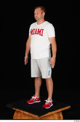 Whole Body Man White Sports Shirt Shorts Chubby Standing Studio photo references